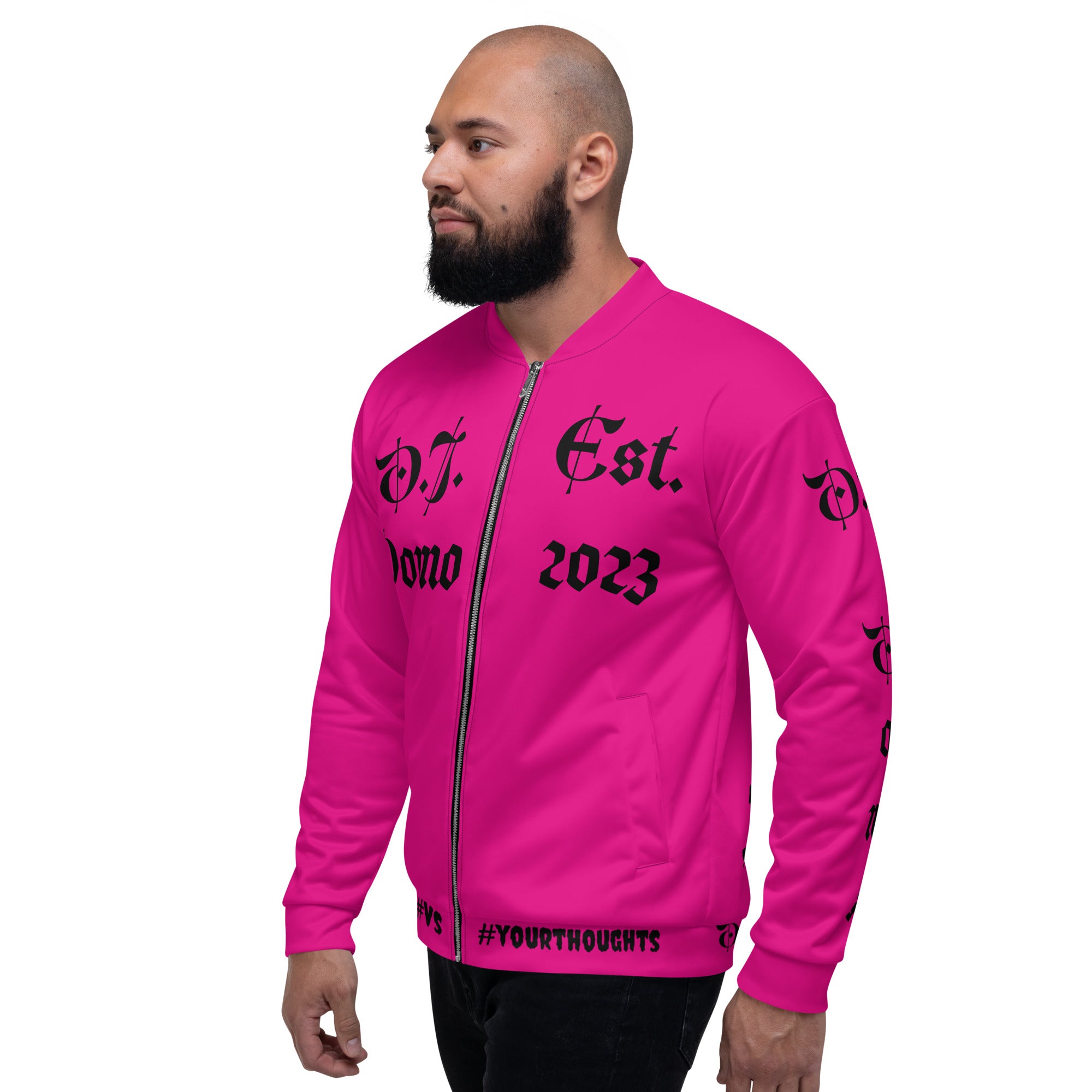 "What is a Friend?" Unisex Bomber Jacket Pink/Black