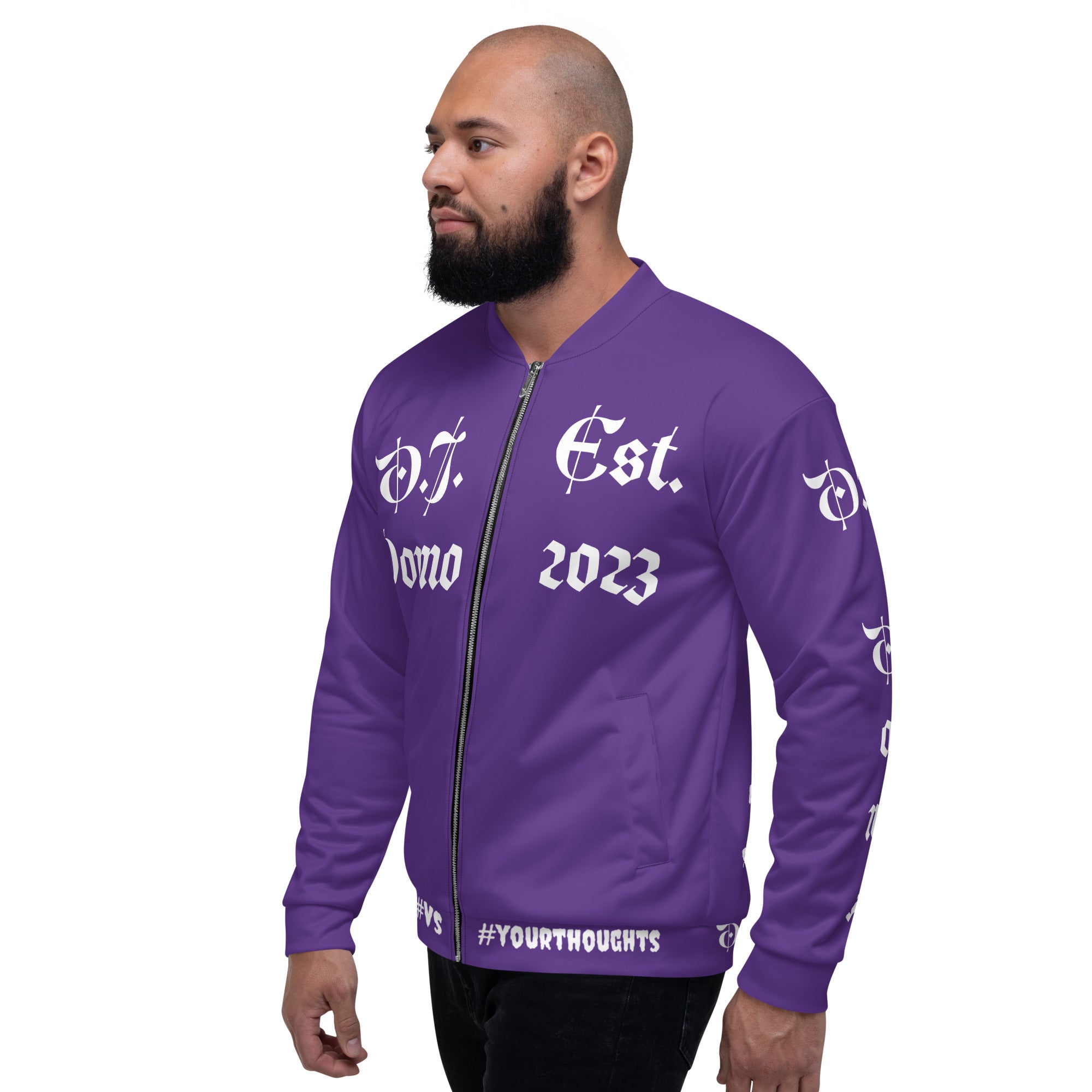 "What is a Friend?" Unisex Bomber Jacket Purple/White