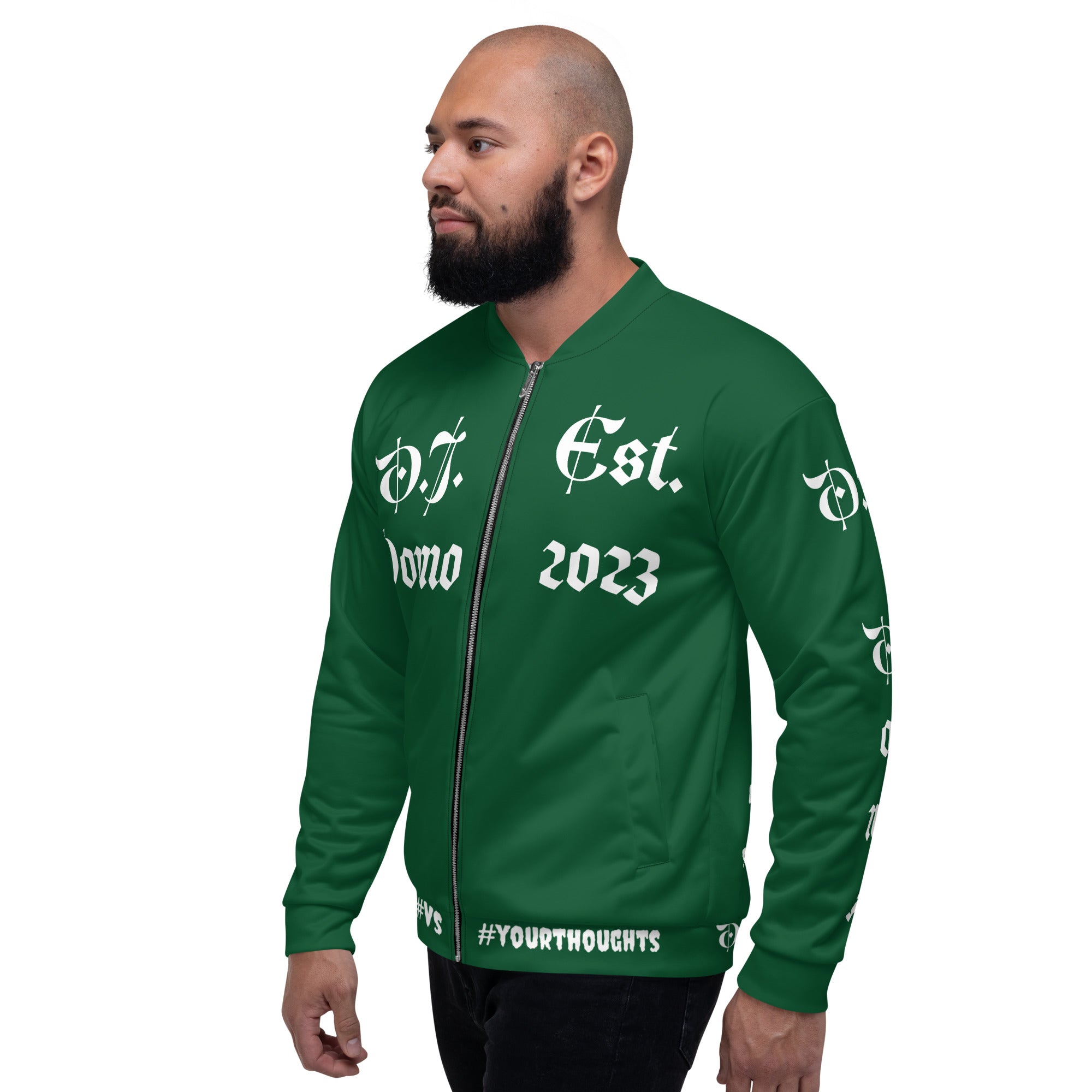 "What is a Friend?" Unisex Bomber Jacket Green/White