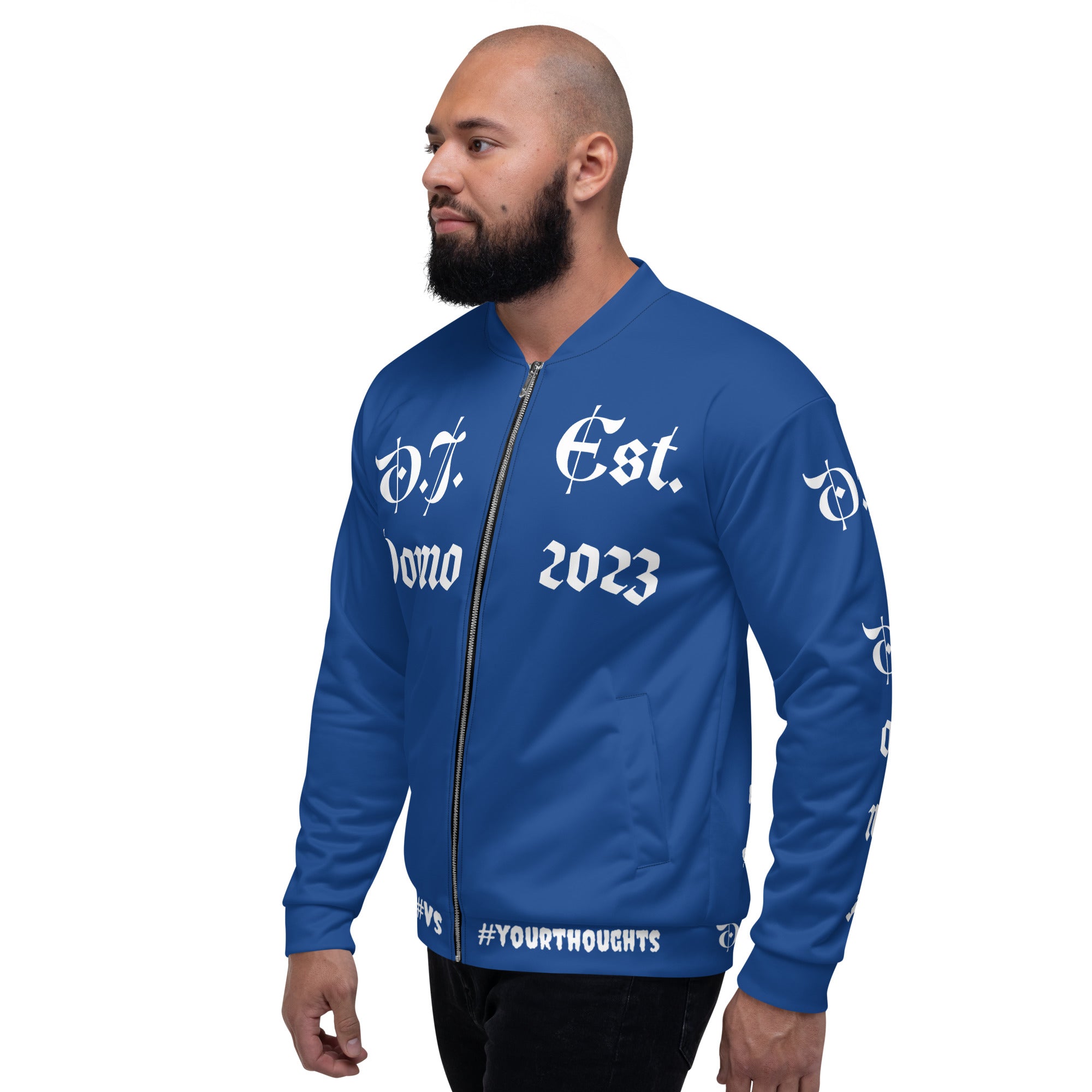 "What is a Friend?" Unisex Bomber Jacket Dark Blue/White