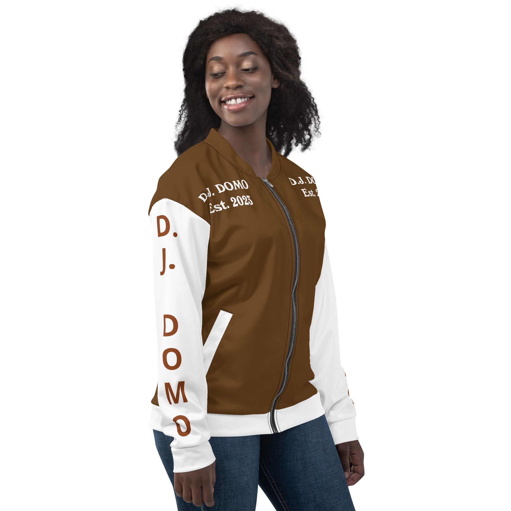 "Regretted" Unisex Bomber Jacket Brown/White