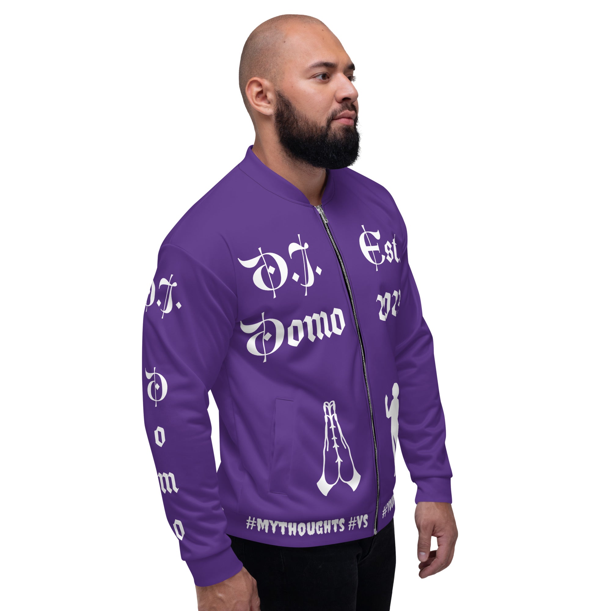 "PRAYER" Unisex Bomber Jacket Purple/White