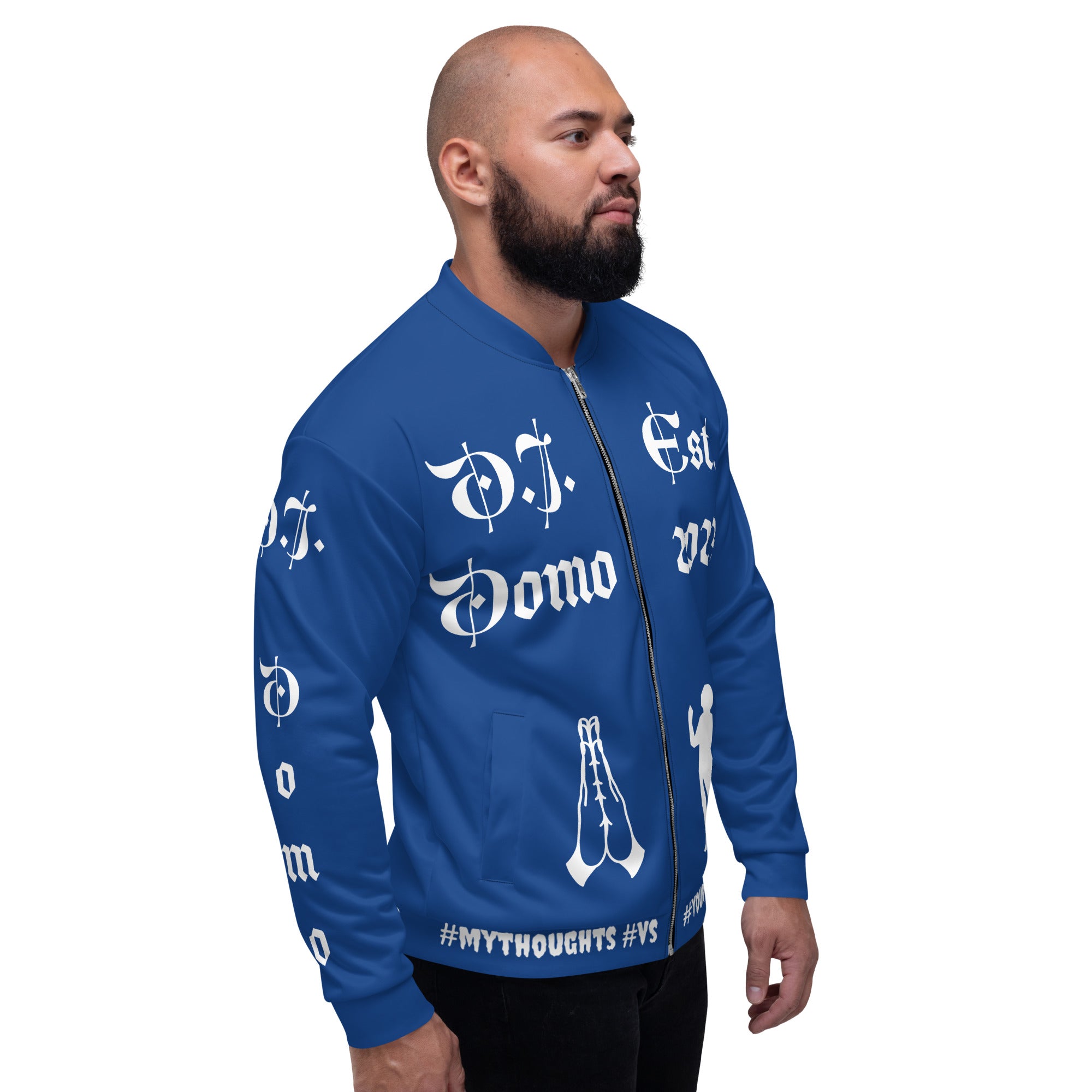 "PRAYER" Unisex Bomber Jacket Dark Blue/White