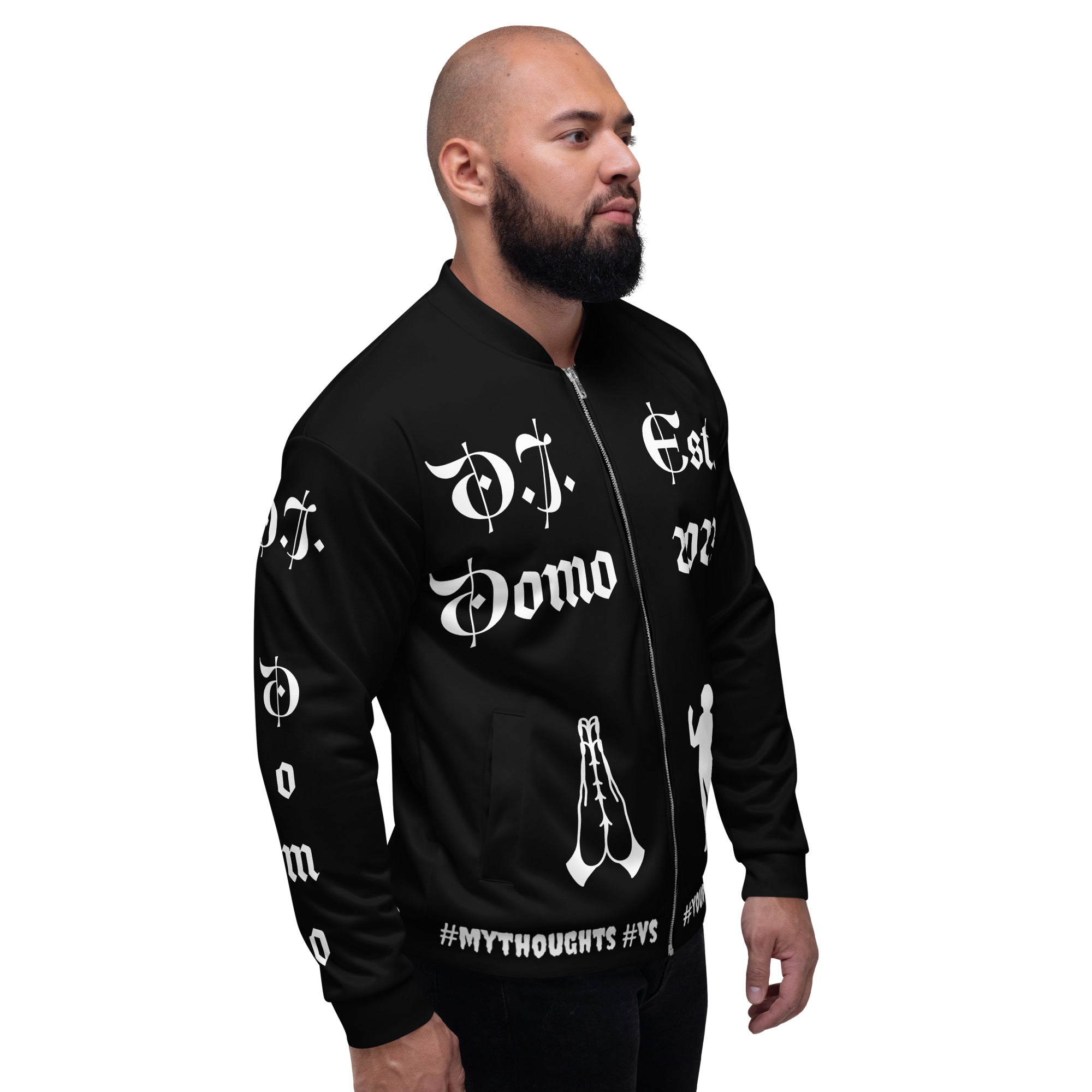 "PRAYER" Unisex Bomber Jacket Black/White Jacket