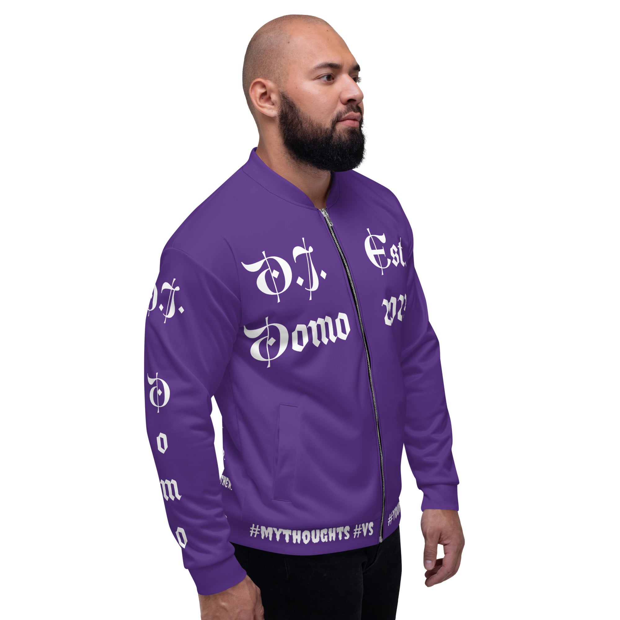 "What is a Friend?" Unisex Bomber Jacket Purple/White