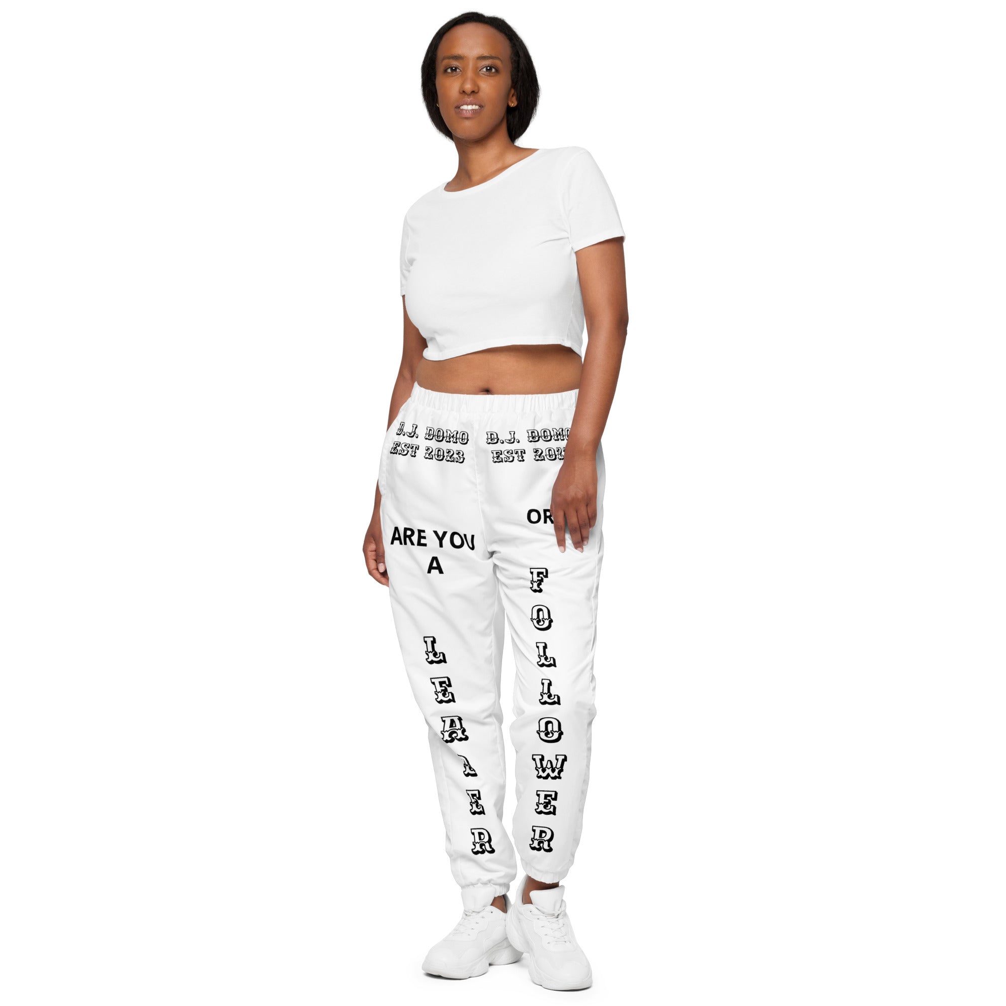 "Leader or Follower" Unisex Track Pants White/Black