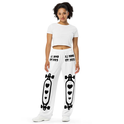 D.J. Domo "Skater Bolts" Unisex Wide-Leg Pants White/Black