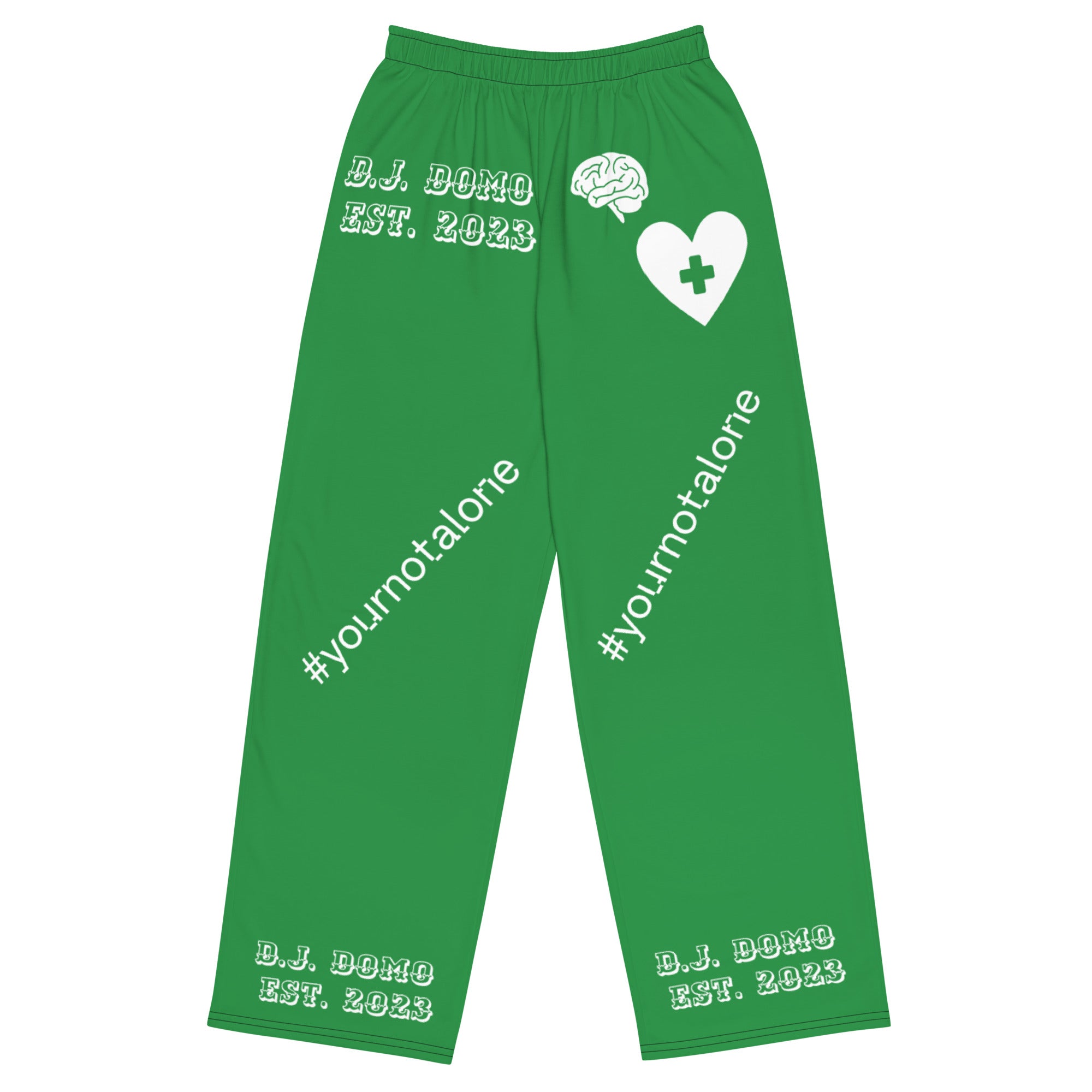 D.J. Domo "Mental Health yournotalone" Unisex Wide-Leg Pants Green/White