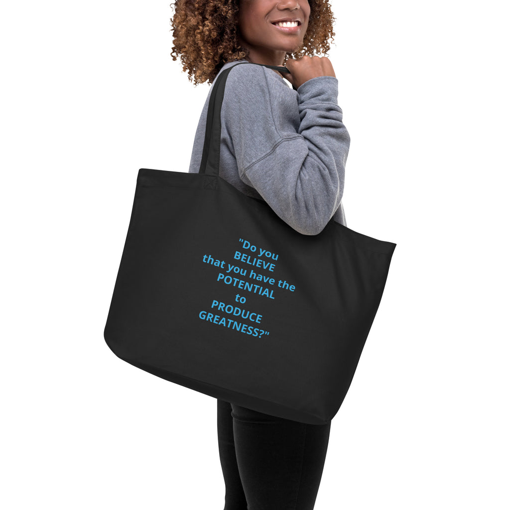 "Produce Greatness" Large Tote Bag Black/Light Blue