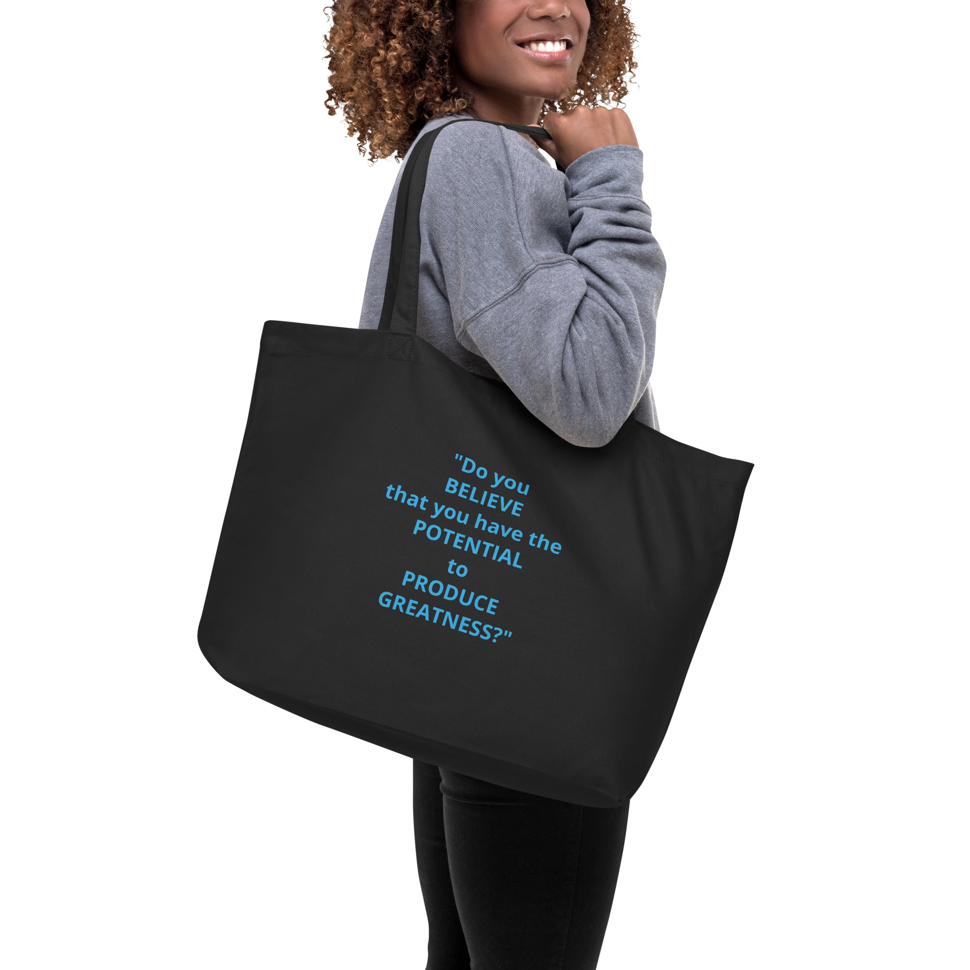 "Produce Greatness" Large Tote Bag Black/Light Blue