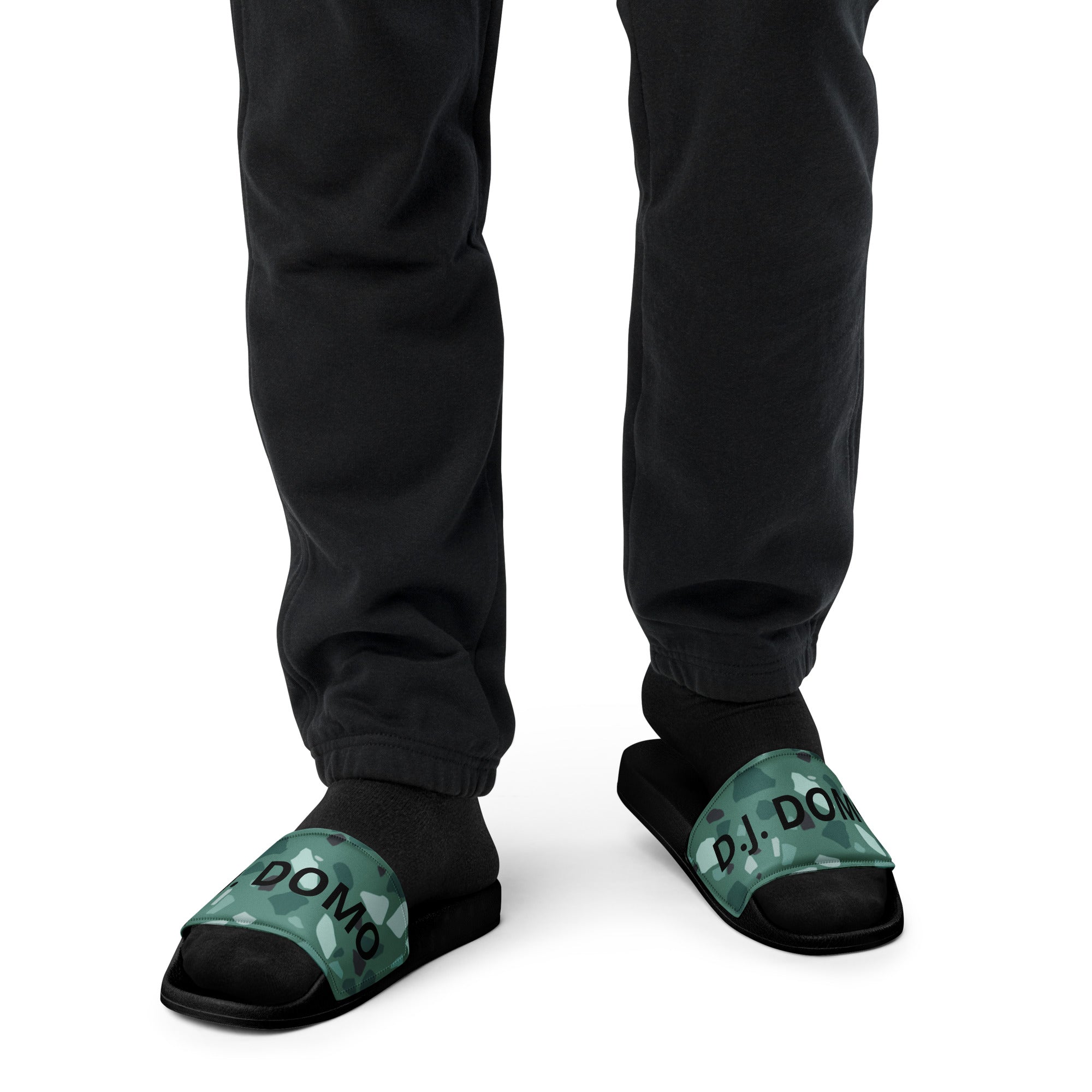 "Green Shapes" Men Slides White or Black Bottoms