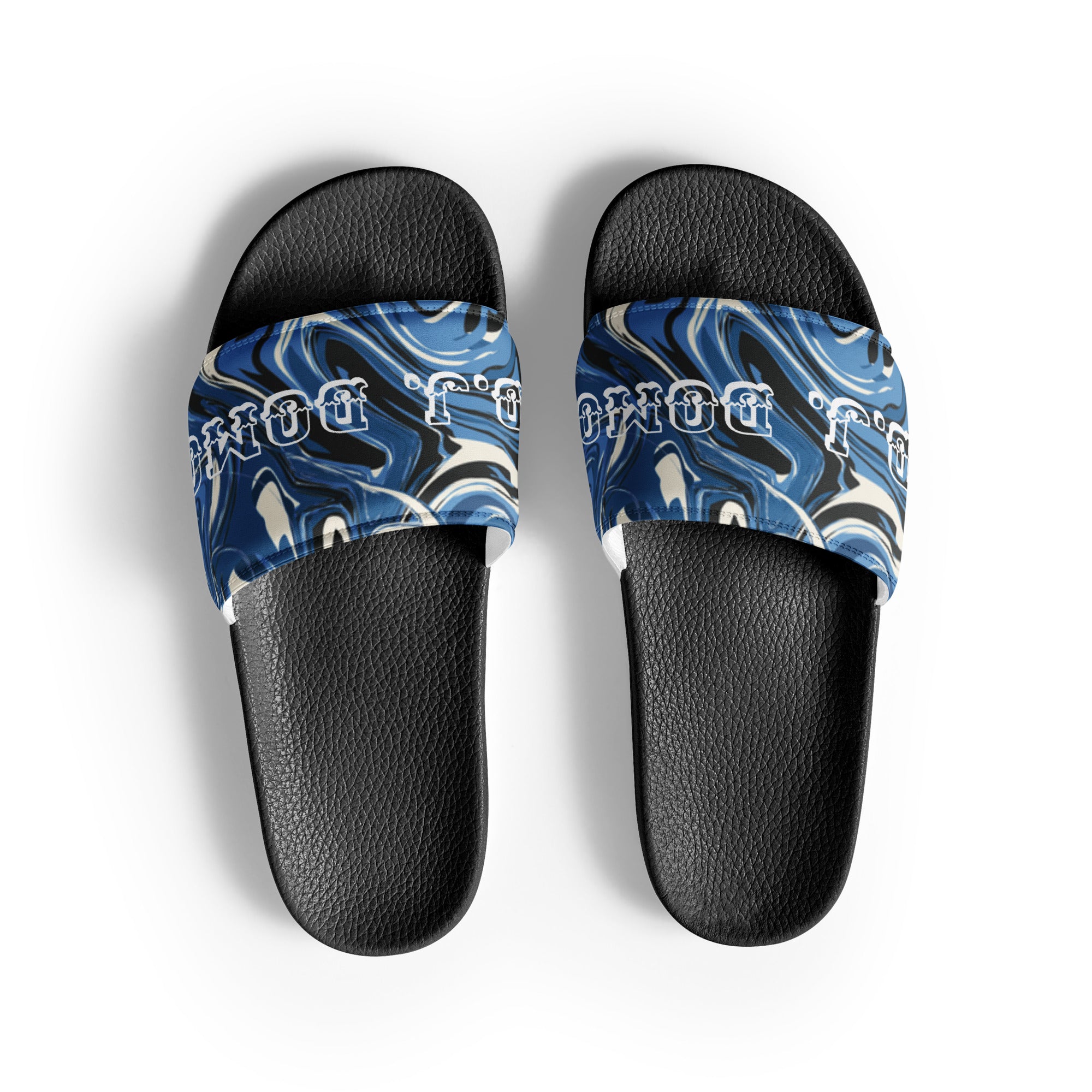 "Blue Swirlz" Men Slides White or Black Bottoms