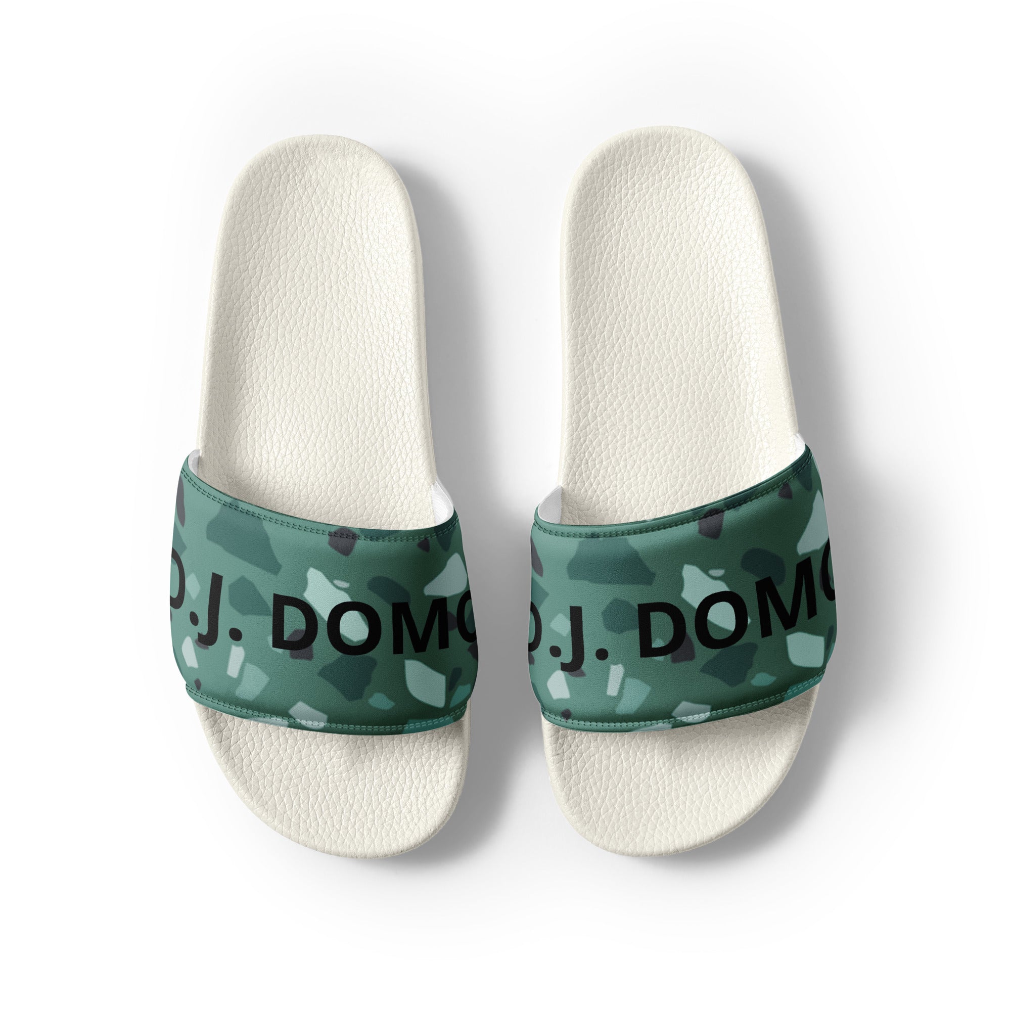 "Green Shapes" Men Slides White or Black Bottoms