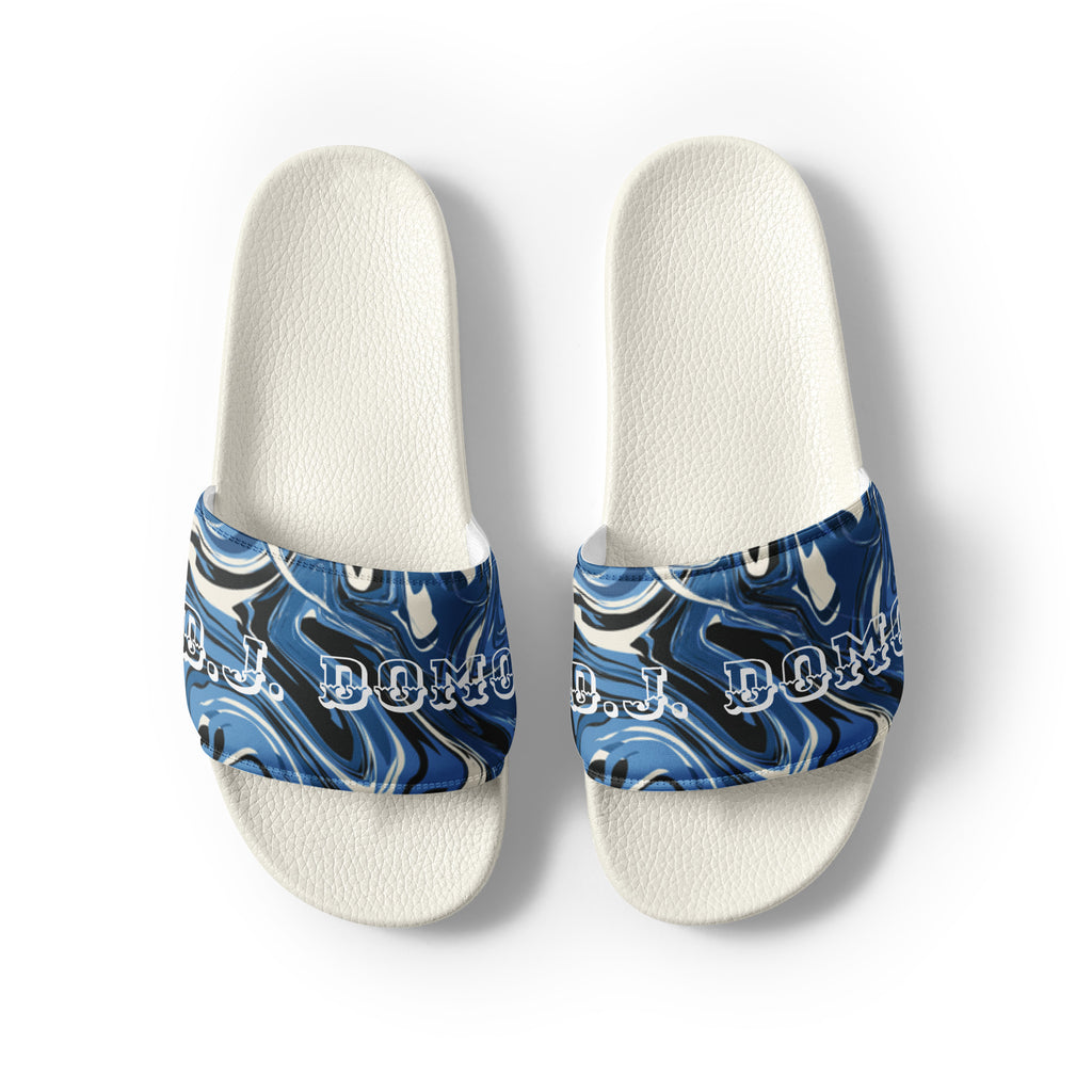 "Blue Swirlz" Men Slides White or Black Bottoms