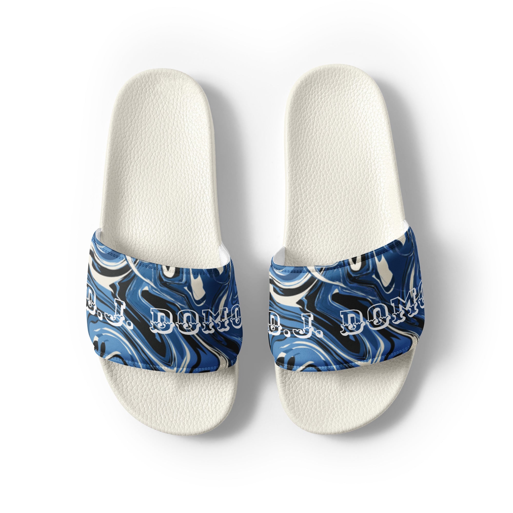 "Blue Swirlz" Men Slides White or Black Bottoms