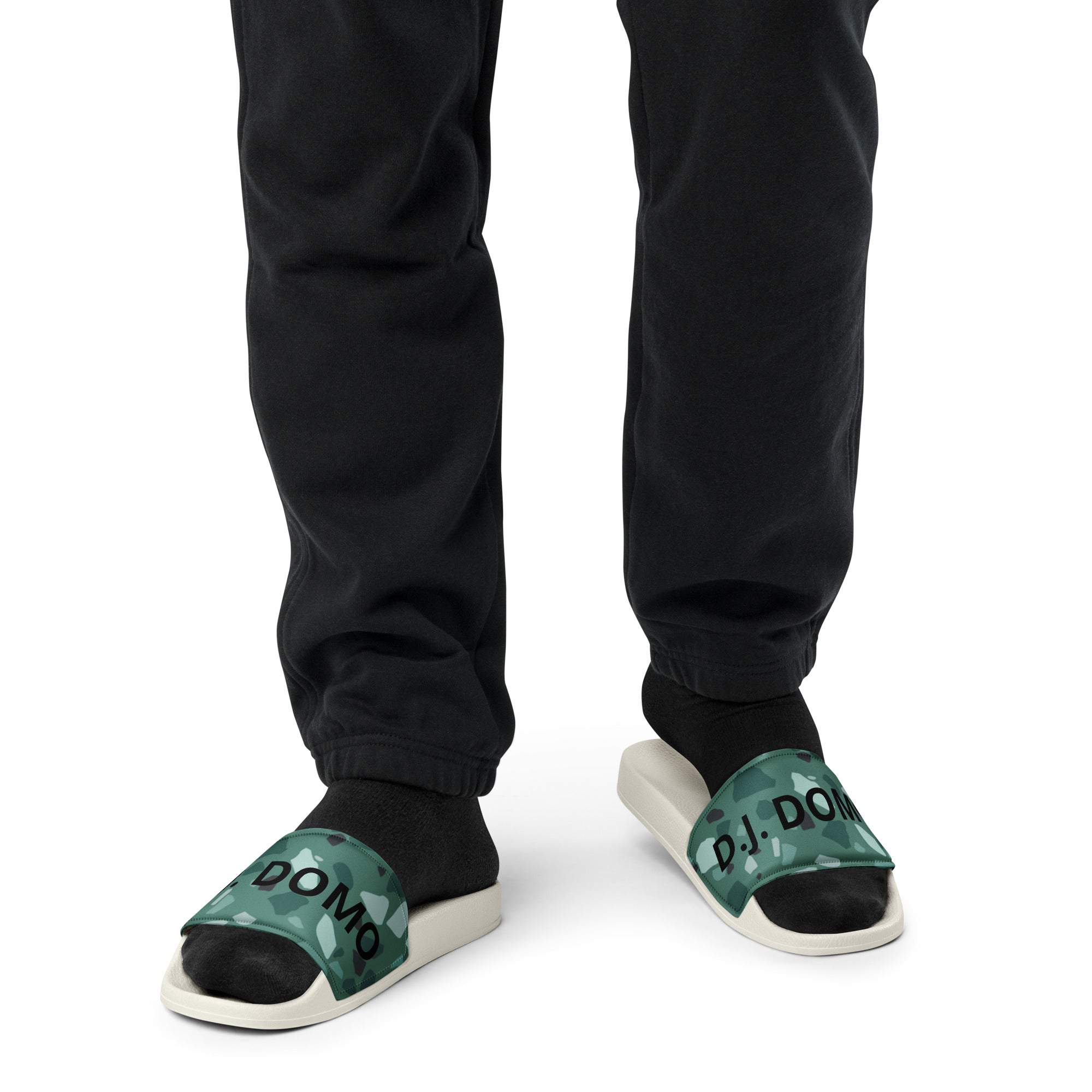 "Green Shapes" Men Slides White or Black Bottoms