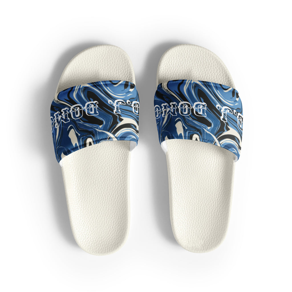 "Blue Swirlz" Men Slides White or Black Bottoms