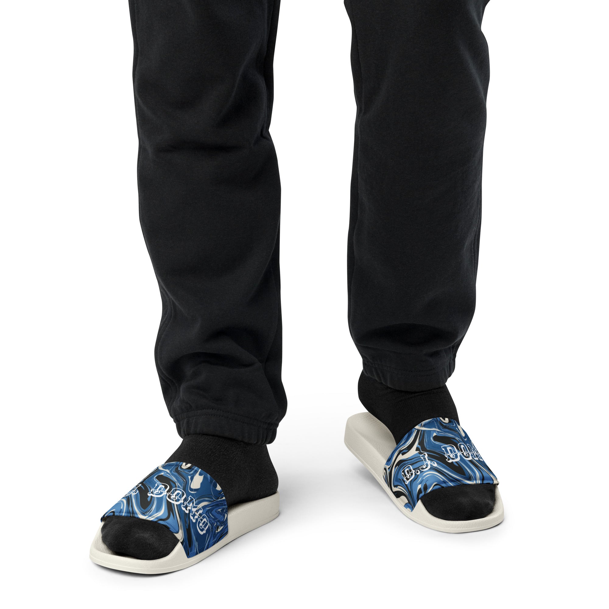 "Blue Swirlz" Men Slides White or Black Bottoms