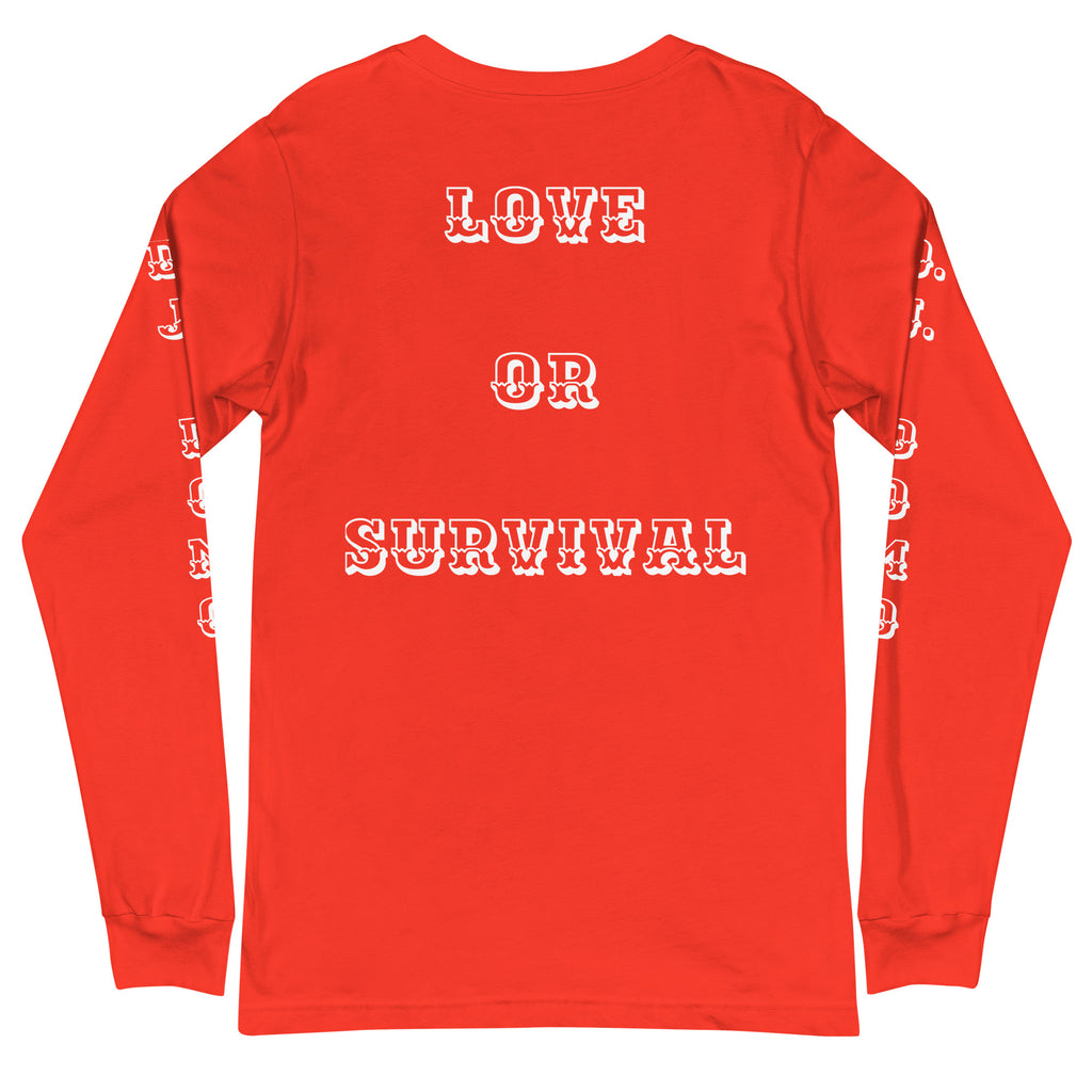 D.J. Domo "Love or Survival" Unisex Long Sleeve Tee Multi Color/White