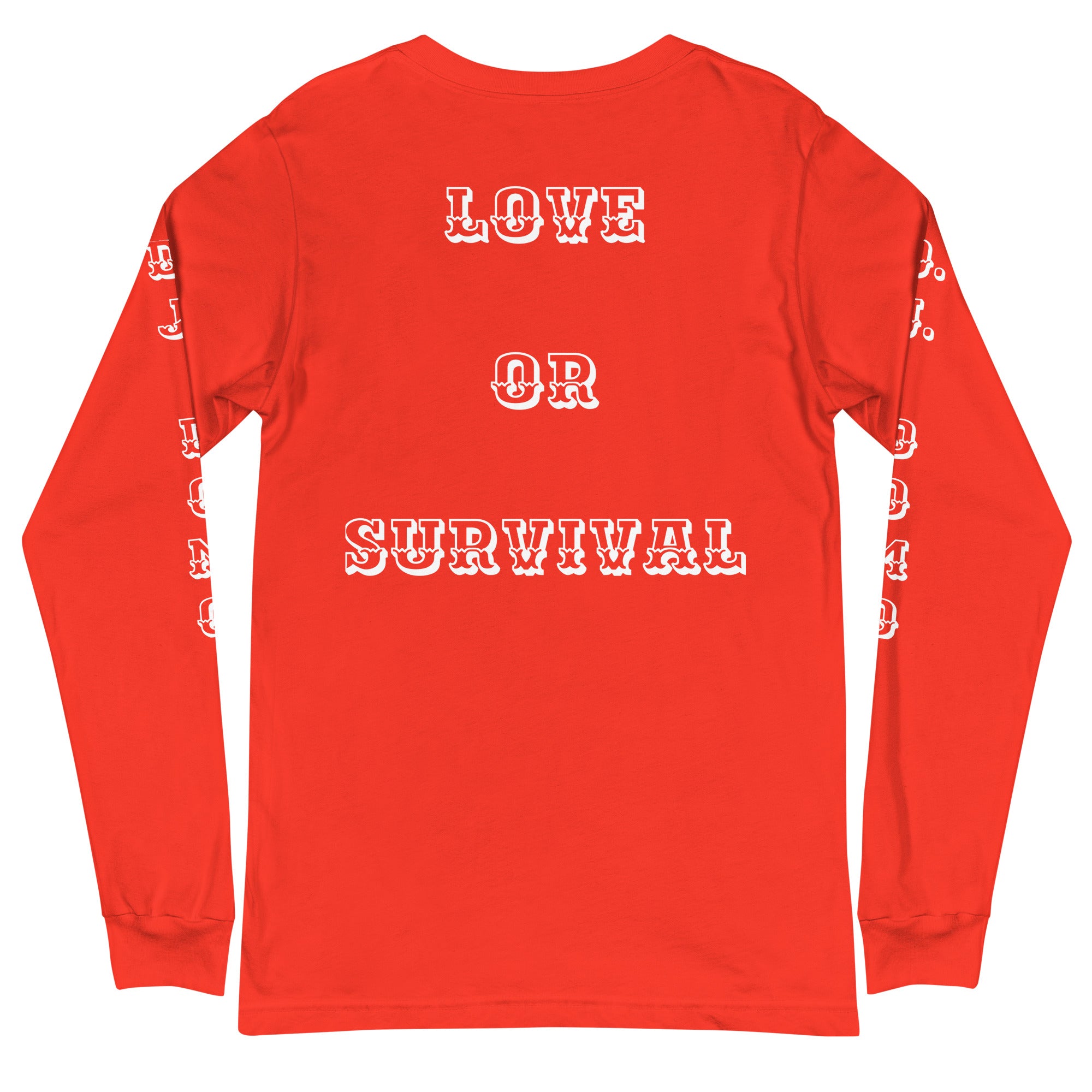 D.J. Domo "Love or Survival" Unisex Long Sleeve Tee Multi Color/White