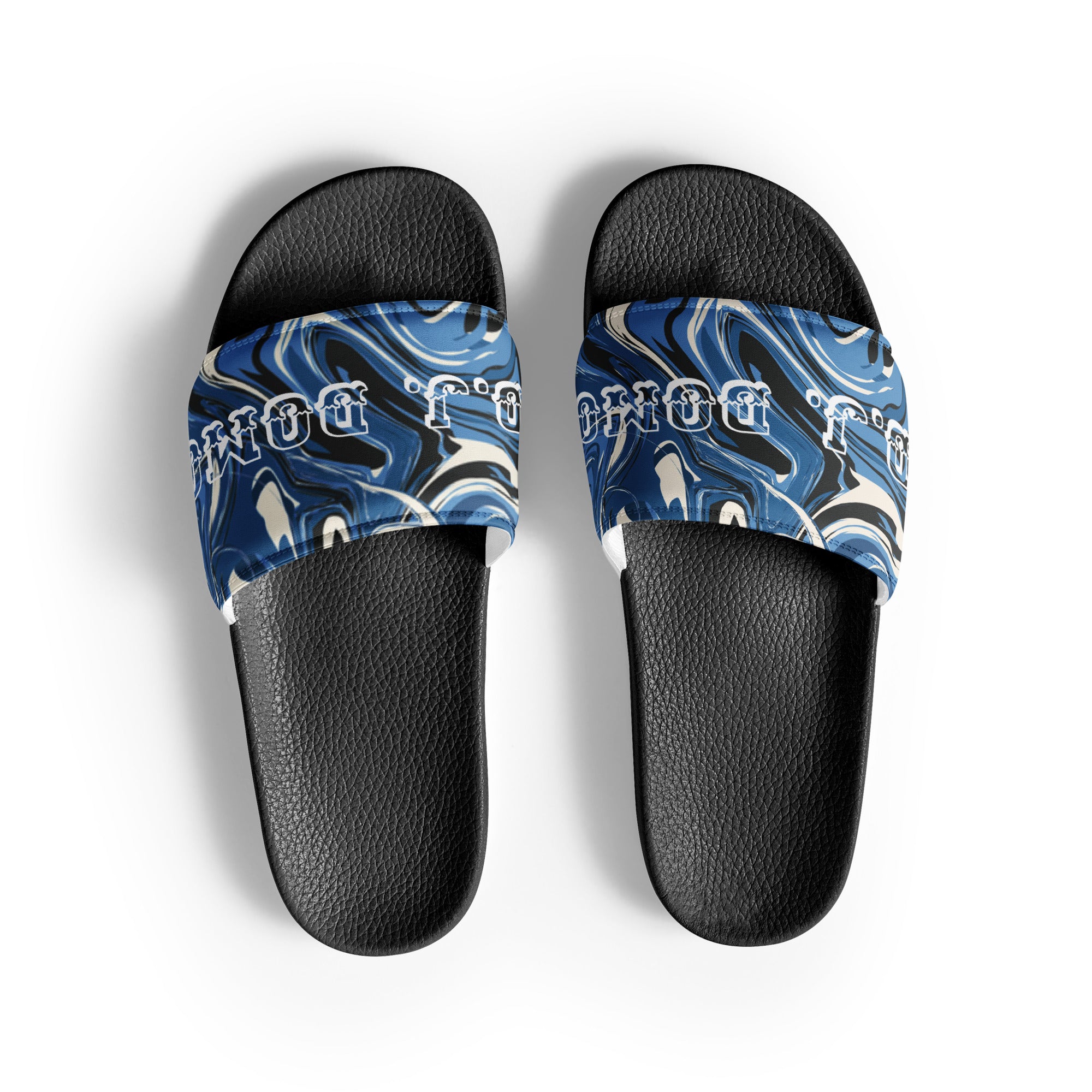 "Blue Swirlz" Women Slides Black or White Bottoms