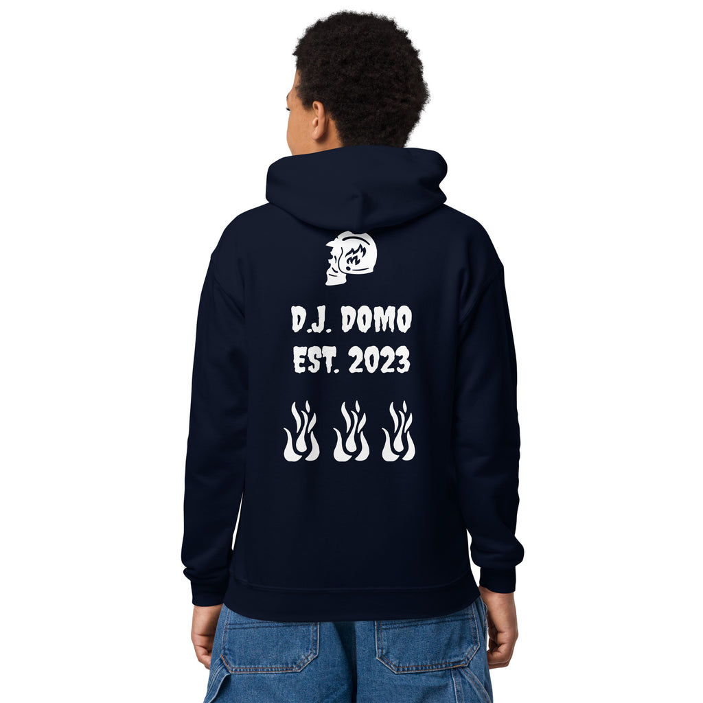 D.J. Domo Youth "Biker1" Unisex Heavy Blend Hoodie Multi Color/White