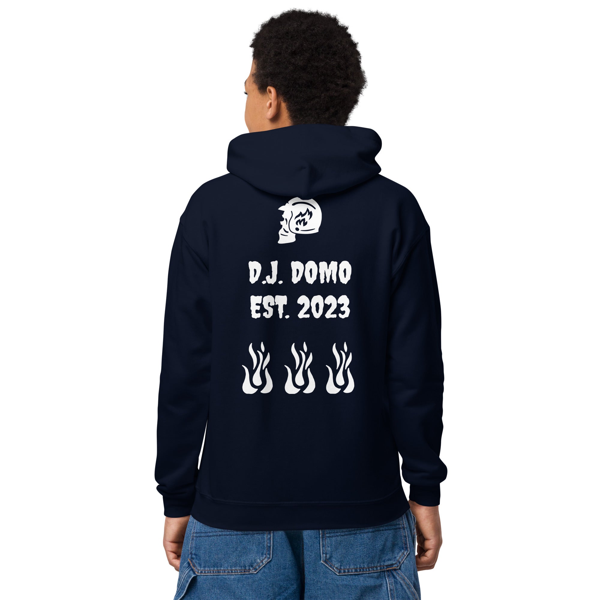 D.J. Domo Youth "Biker1" Unisex Heavy Blend Hoodie Multi Color/White