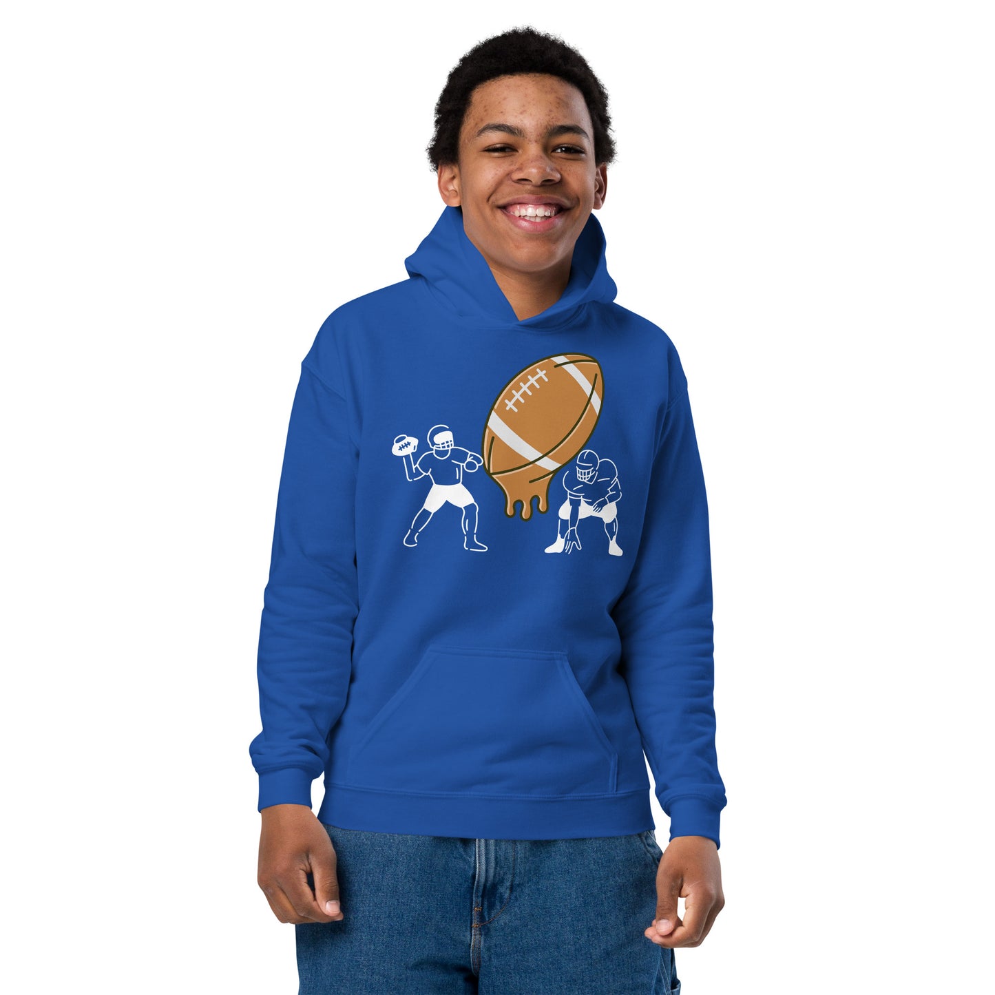 D.J. Domo Youth "Melting Football" Unisex Heavy Blend Hoodie Multi Colors/White